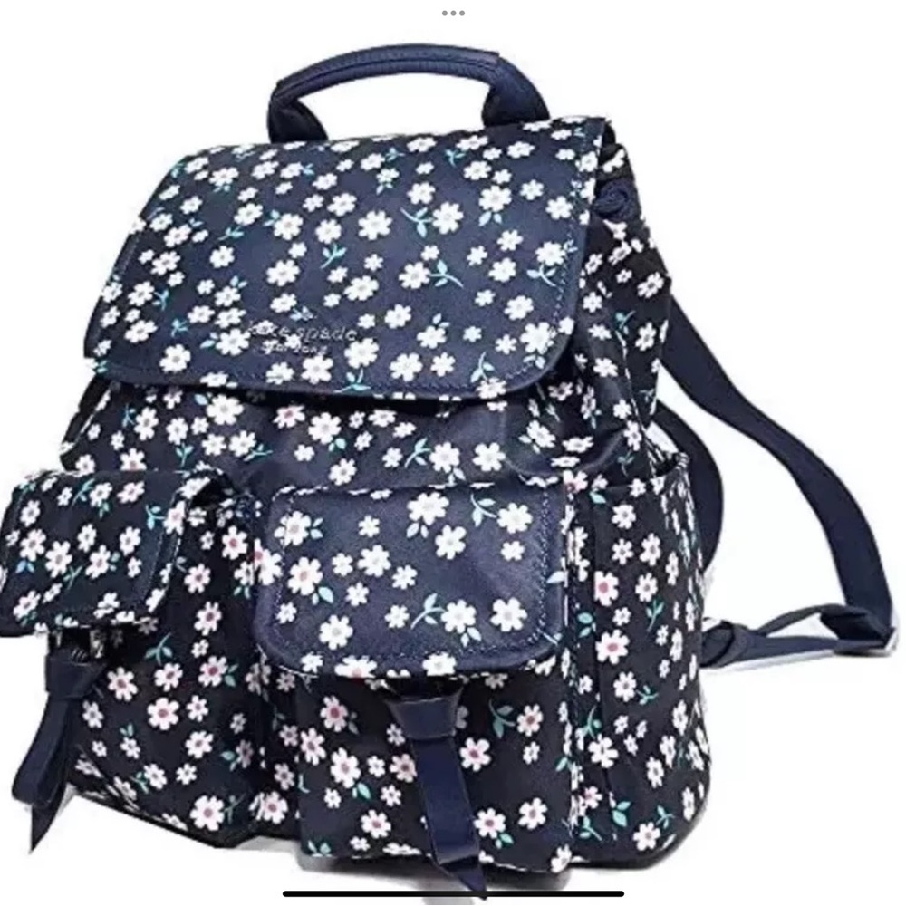 Kate Spade Carley Fleurette Nylon Flap Backpack Blue Floral 
New Without tag